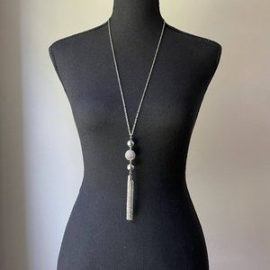 Long chain necklace with silver beads